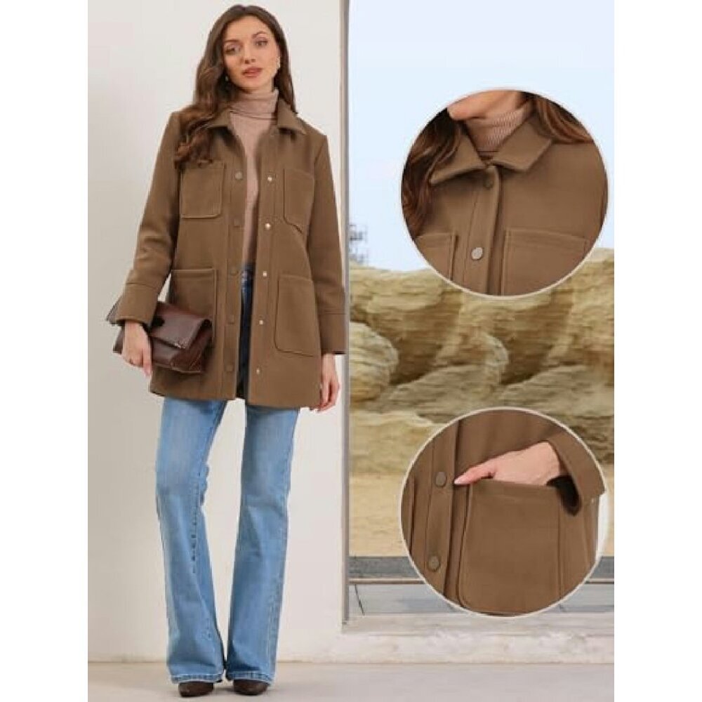 Oversized Snap Button Utility Jacket, 100% Polyester, Loose Fit - Picture 3 of 6